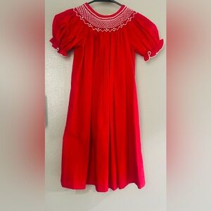 Red Smocked Kids Dress